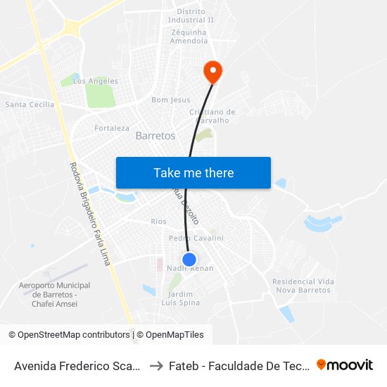 Avenida Frederico Scanavino, 455-477 to Fateb - Faculdade De Tecnologia Barretos map