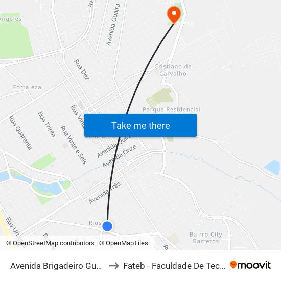 Avenida Brigadeiro Guedes Muniz, 560 to Fateb - Faculdade De Tecnologia Barretos map