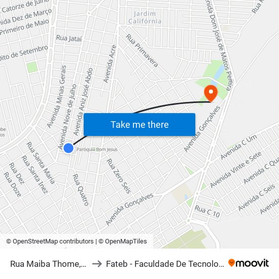 Rua Maiba Thome, 183-233 to Fateb - Faculdade De Tecnologia Barretos map