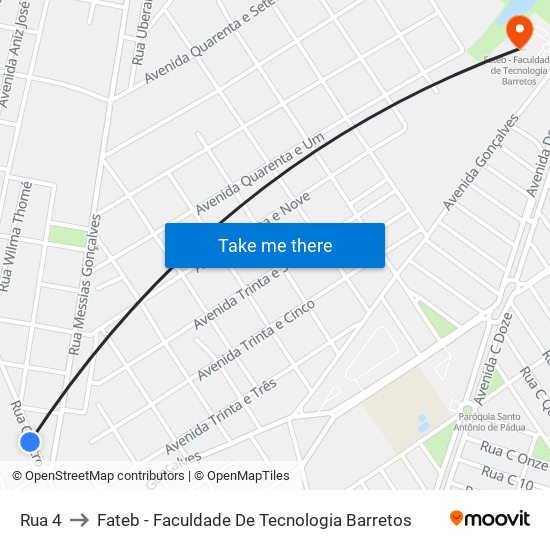 Rua 4 to Fateb - Faculdade De Tecnologia Barretos map