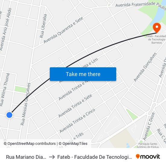 Rua Mariano Dias, 193 to Fateb - Faculdade De Tecnologia Barretos map