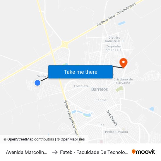 Avenida Marcolino Borges to Fateb - Faculdade De Tecnologia Barretos map