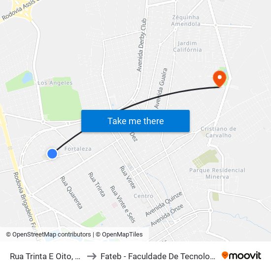 Rua Trinta E Oito, 182-280 to Fateb - Faculdade De Tecnologia Barretos map