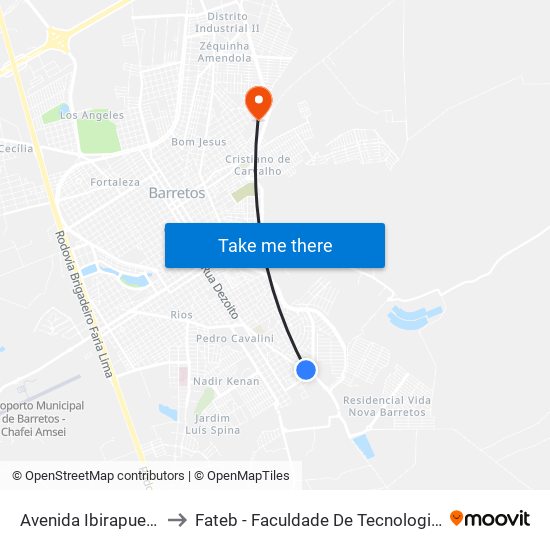 Avenida Ibirapuera, 464 to Fateb - Faculdade De Tecnologia Barretos map