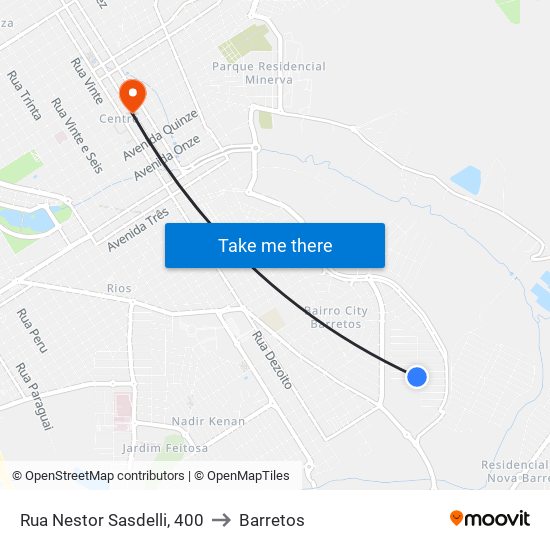 Rua Nestor Sasdelli, 400 to Barretos map