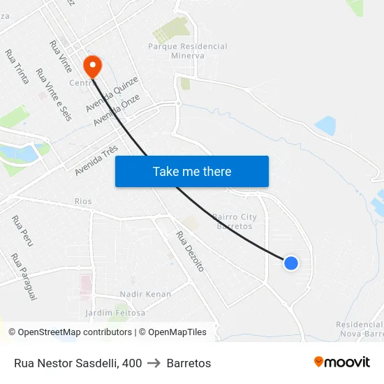 Rua Nestor Sasdelli, 400 to Barretos map