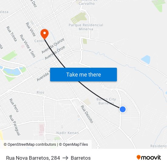 Rua Nova Barretos, 284 to Barretos map