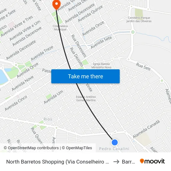 North Barretos Shopping (Via Conselheiro Antônio Prado) to Barretos map