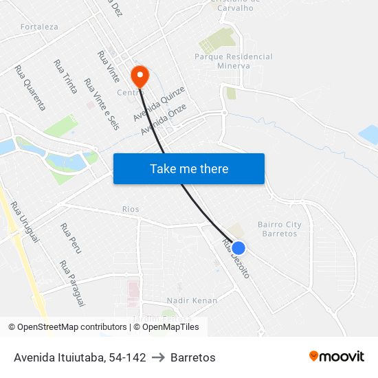 Avenida Ituiutaba, 54-142 to Barretos map