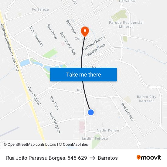 Rua João Parassu Borges, 545-629 to Barretos map