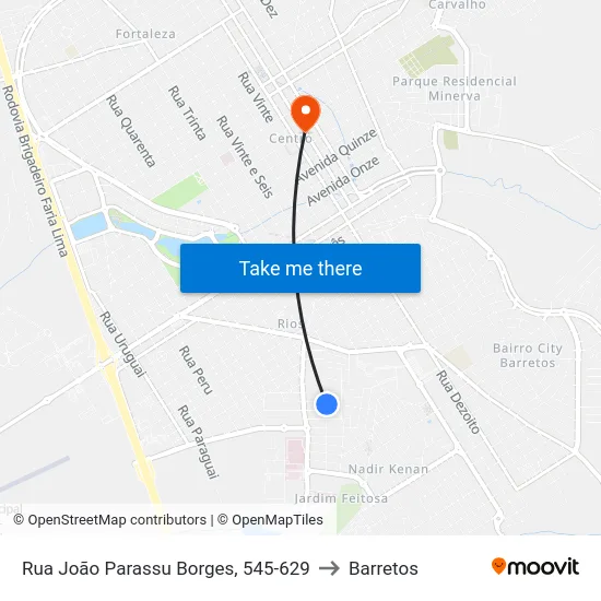 Rua João Parassu Borges, 545-629 to Barretos map