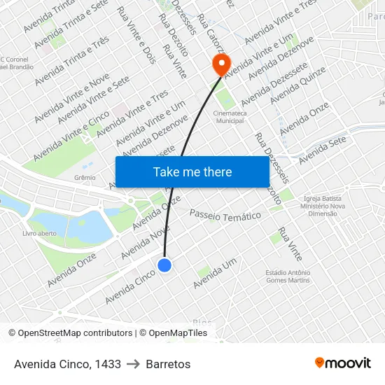 Avenida Cinco, 1433 to Barretos map