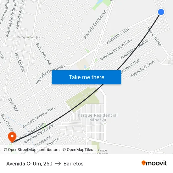 Avenida C- Um, 250 to Barretos map
