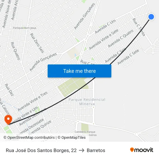 Rua José Dos Santos Borges, 22 to Barretos map