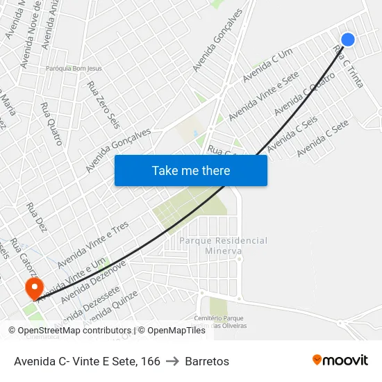 Avenida C- Vinte E Sete, 166 to Barretos map