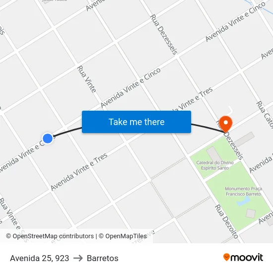 Avenida 25, 923 to Barretos map