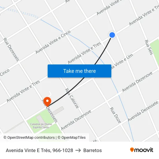 Avenida Vinte E Três, 966-1028 to Barretos map