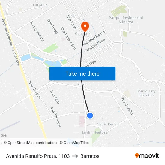 Avenida Ranulfo Prata, 1103 to Barretos map