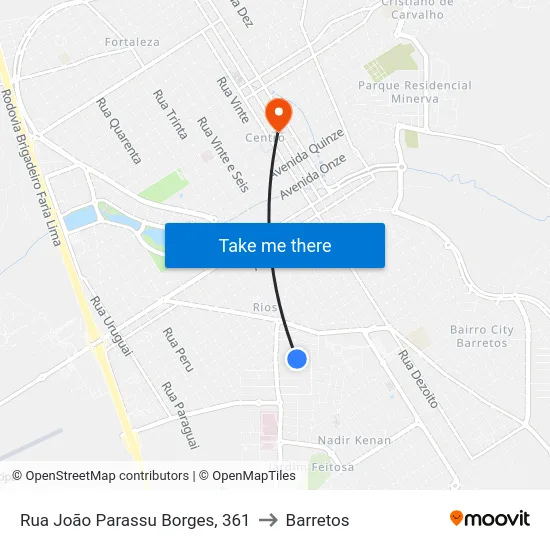Rua João Parassu Borges, 361 to Barretos map