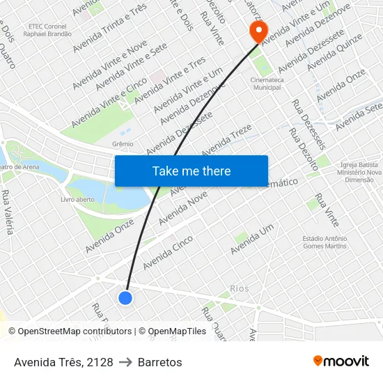 Avenida Três, 2128 to Barretos map