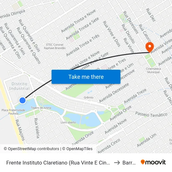 Frente Instituto Claretiano (Rua Vinte E Cinco De Agosto) to Barretos map