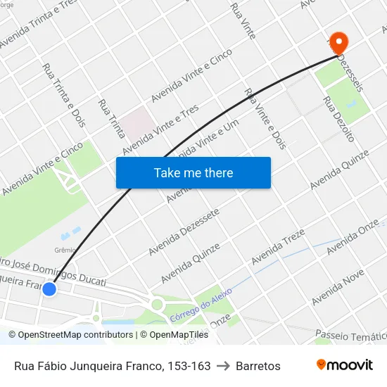 Rua Fábio Junqueira Franco, 153-163 to Barretos map