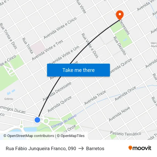 Rua Fábio Junqueira Franco, 090 to Barretos map