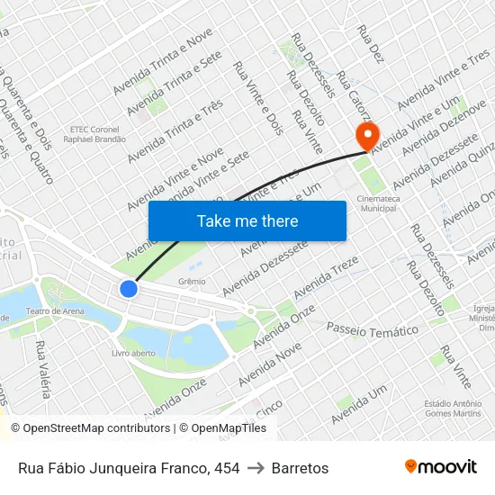 Rua Fábio Junqueira Franco, 454 to Barretos map