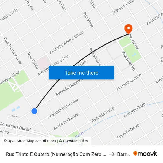Rua Trinta E Quatro (Numeração Com Zero Inicial), 1296-1378 to Barretos map