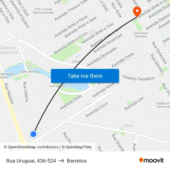 Rua Uruguai, 436-524 to Barretos map