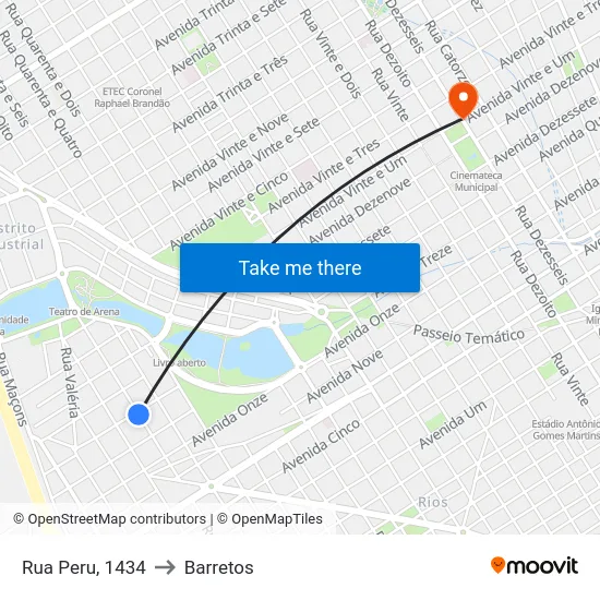 Rua Peru, 1434 to Barretos map