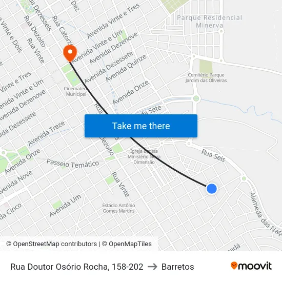 Rua Doutor Osório Rocha, 158-202 to Barretos map