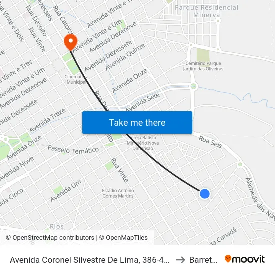 Avenida Coronel Silvestre De Lima, 386-450 to Barretos map