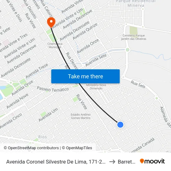 Avenida Coronel Silvestre De Lima, 171-211 to Barretos map