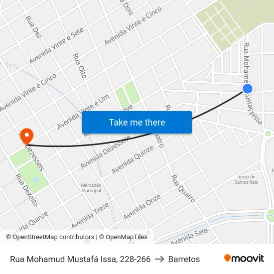 Rua Mohamud Mustafá Issa, 228-266 to Barretos map