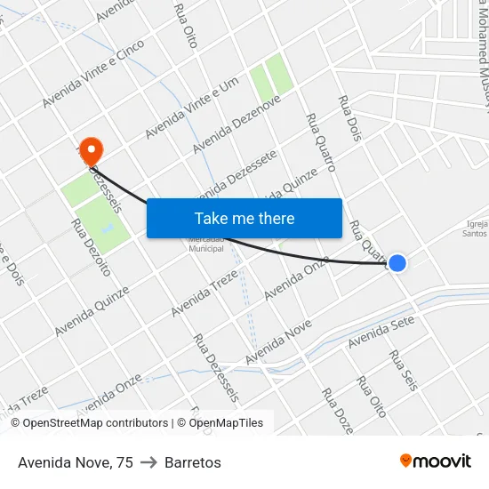 Avenida Nove, 75 to Barretos map