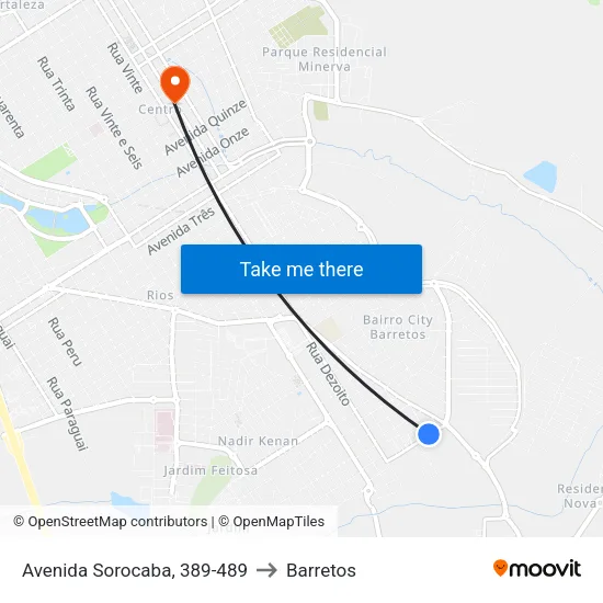 Avenida Sorocaba, 389-489 to Barretos map