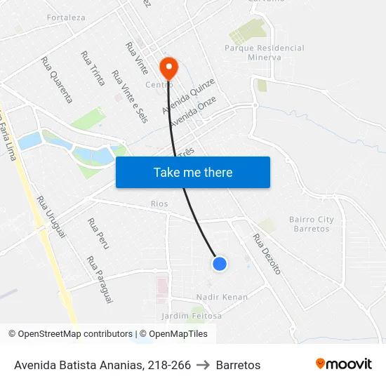Avenida Batista Ananias, 218-266 to Barretos map