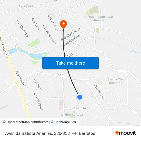 Avenida Batista Ananias, 320-358 to Barretos map