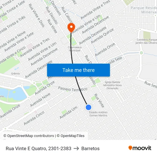 Rua Vinte E Quatro, 2301-2383 to Barretos map