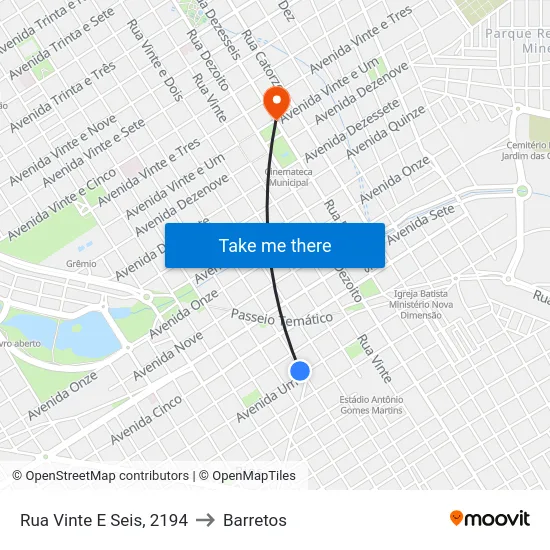 Rua Vinte E Seis, 2194 to Barretos map