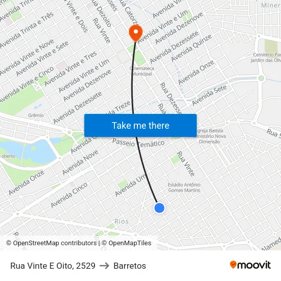 Rua Vinte E Oito, 2529 to Barretos map