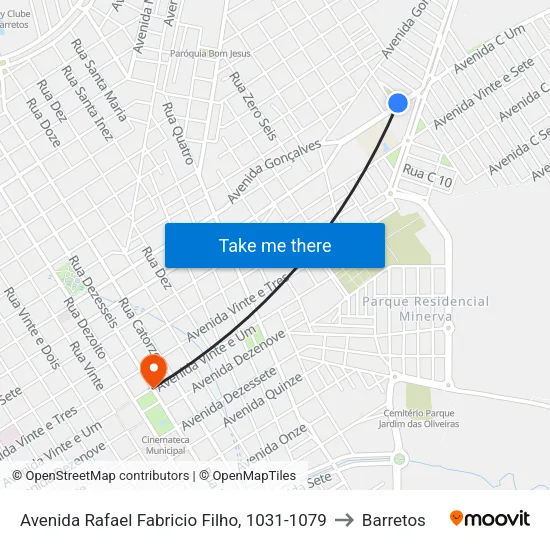 Avenida Rafael Fabricio Filho, 1031-1079 to Barretos map