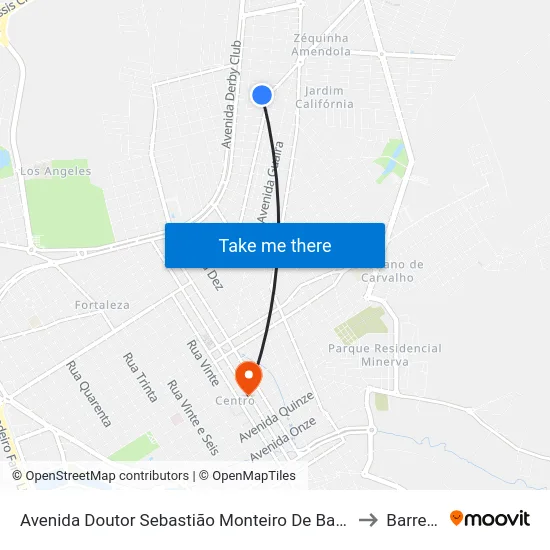 Avenida Doutor Sebastião Monteiro De Barros, 251 to Barretos map