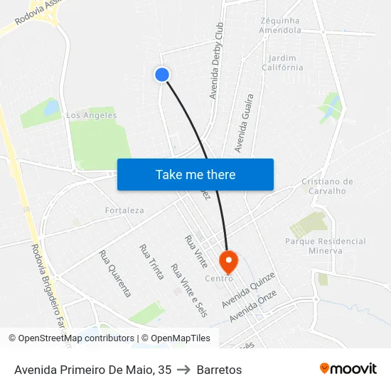 Avenida Primeiro De Maio, 35 to Barretos map