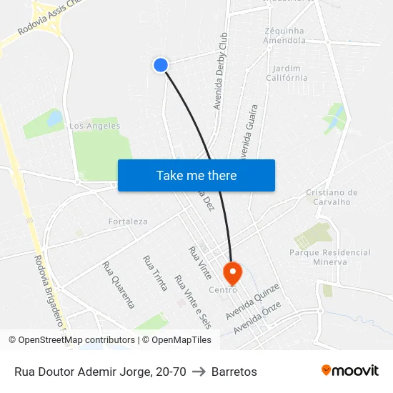 Rua Doutor Ademir Jorge, 20-70 to Barretos map