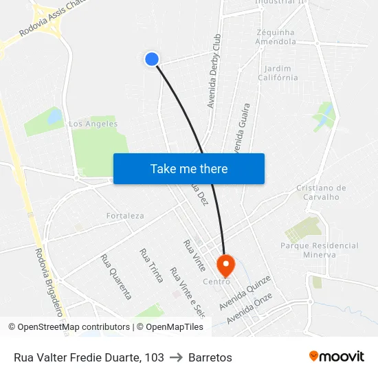 Rua Valter Fredie Duarte, 103 to Barretos map