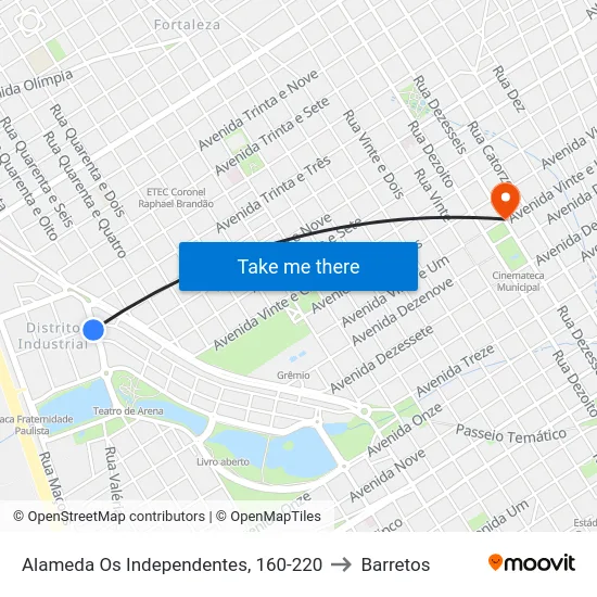 Alameda Os Independentes, 160-220 to Barretos map