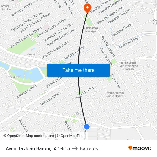 Avenida João Baroni, 551-615 to Barretos map