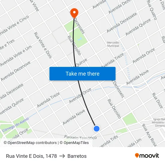 Rua Vinte E Dois, 1478 to Barretos map